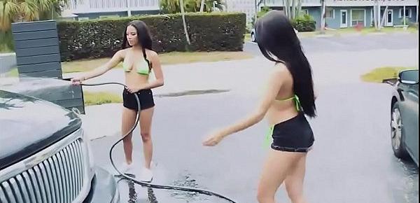  Hot teens washing cars and get banged